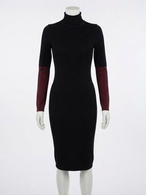 Cop Copine Adri Robe Black Turtleneck Bodycon Midi Dress Burgundy FR 5/US 8-12